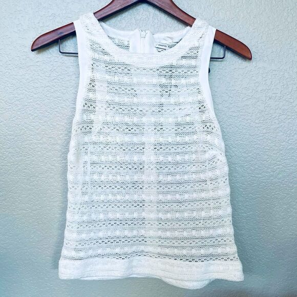 Search for Sanity White Lace Mesh Overlay Coastal Boho Top S - Picture 1 of 3